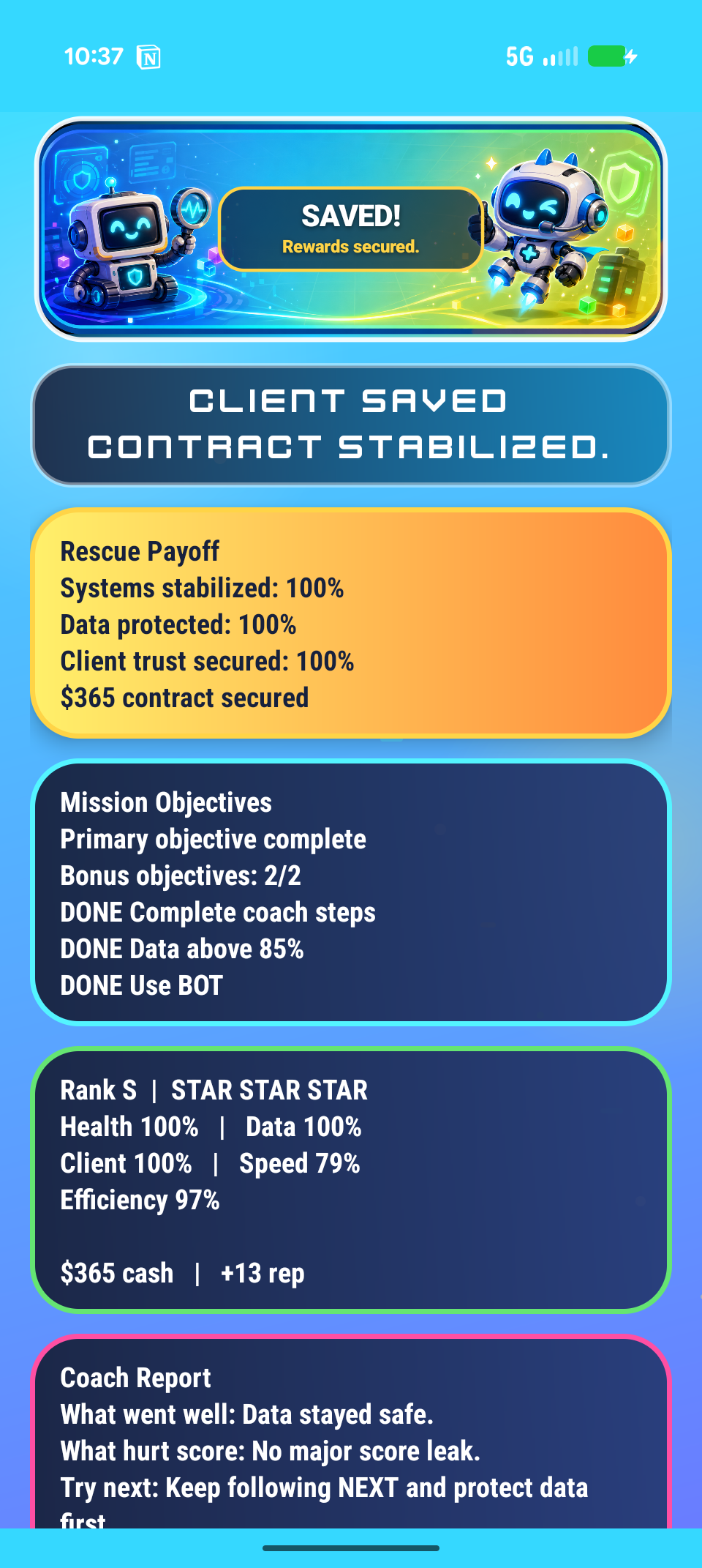 SoLoSec results screen showing a client saved reward